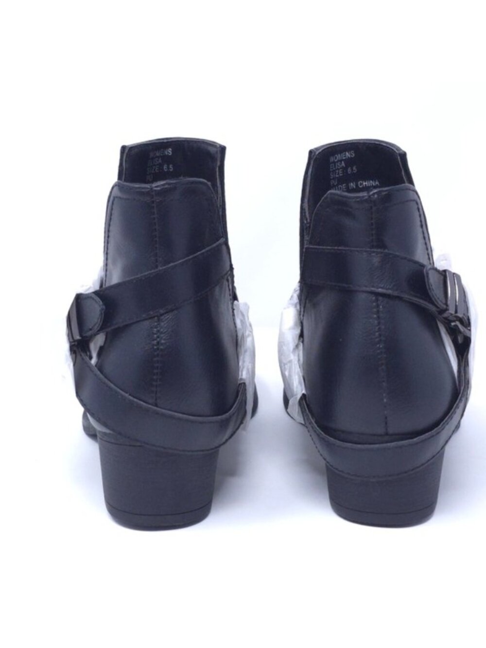 GC Shoes Buckle Wrap V-Cut Black Low Heel Ankle Booties M6.5 - Picture 4 of 10